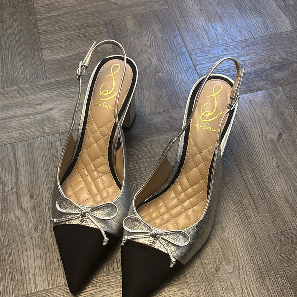 Sam Edelman Silver and Black Slingback Heels